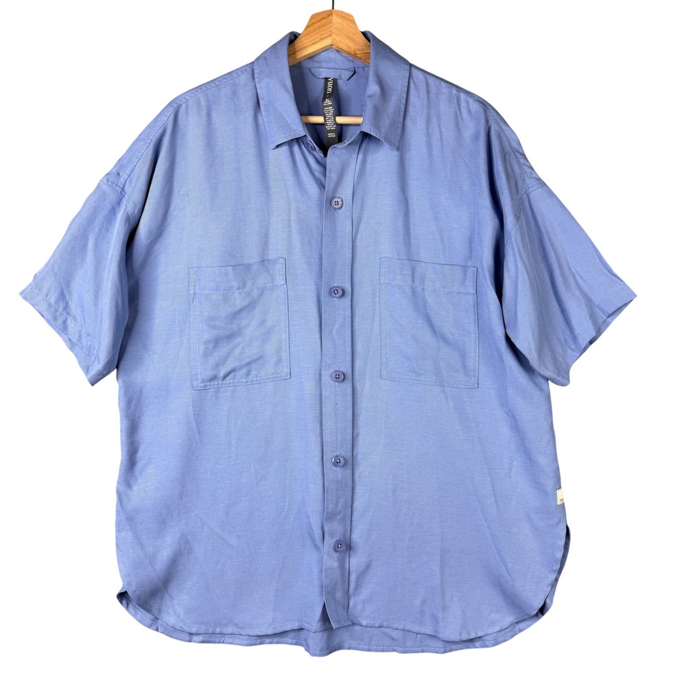 Vuori Trestles Twill Button Up Shirt Bluebell Lyocell Linen Short Sleeve VW1150